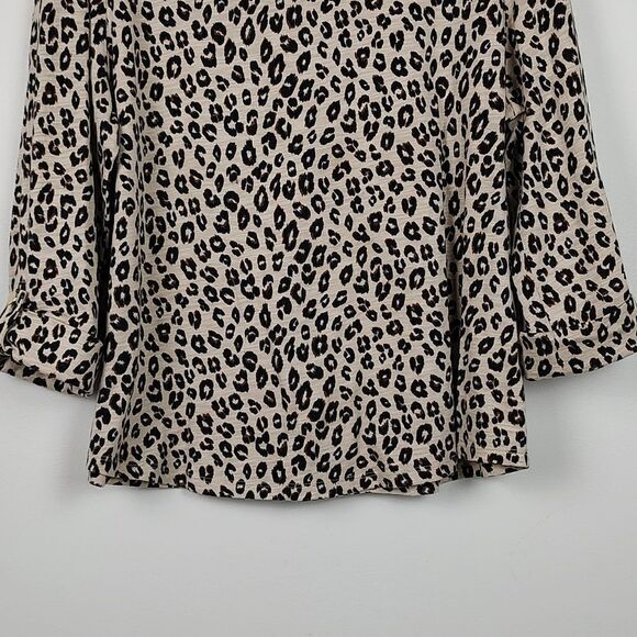 Chico's Leopard Print Bracelet Sleeve Tab Top Blouse Cotton Modal Blend Size L - Picture 6 of 10